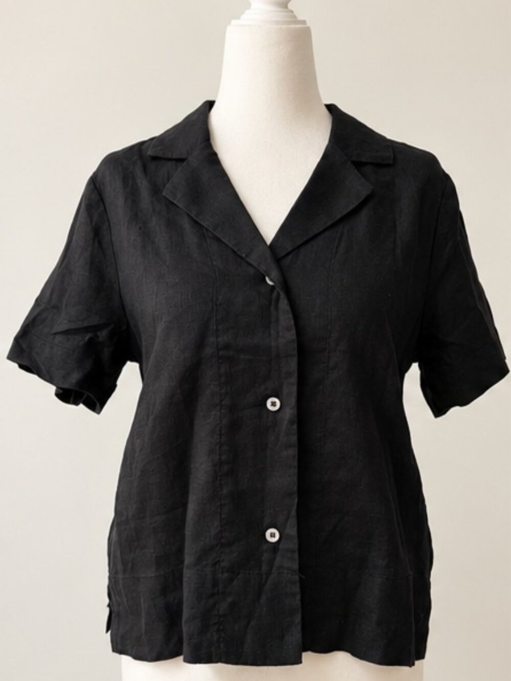 Quince 100% European Linen Short Sleeve Shirt Black XS